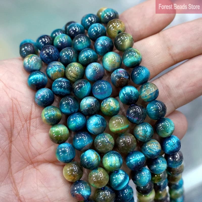 Perles en pierre naturelle œil de tigre bleu