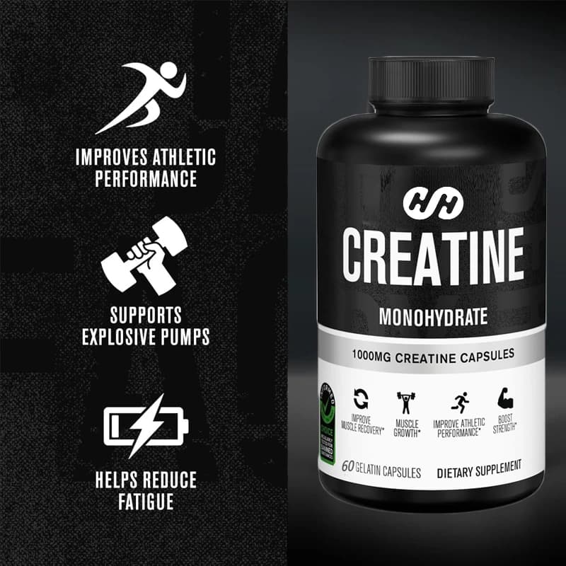Capsules de créatine monohydrate 1000 mg - Complément de créatine favorisant la croissance musculaire, 60 capsules, 30 portions, capsules végétariennes