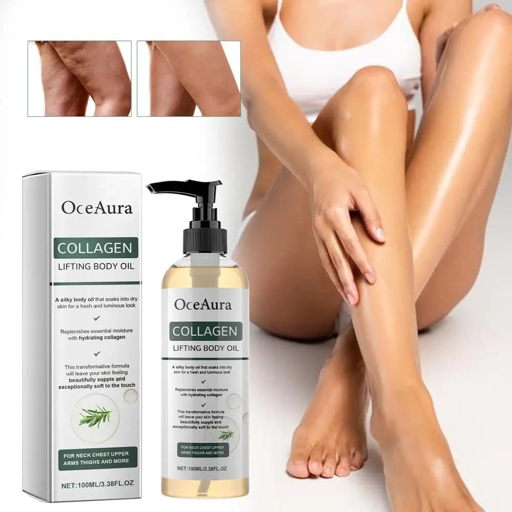 OceAura Huile Corporelle Raffermissante au Collagène 100ml – Soin Hydratant pour le Cou, la Poitrine, les Bras et les Cuisses – Huile Essentielle Liftante et Hydratante pour Massage