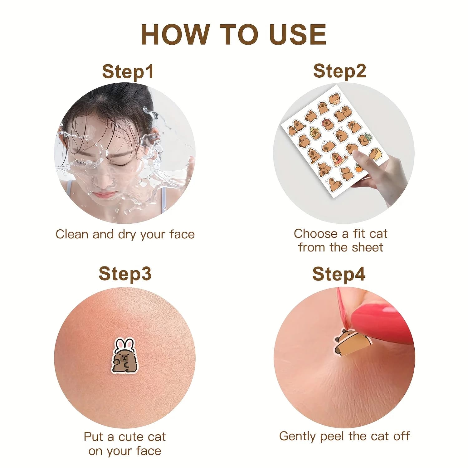 Patchs anti-boutons en forme de capybara, pour le visage - Sans parfum, sans parabène - Unisexe, convient à tous les types de peau, pour adultes.