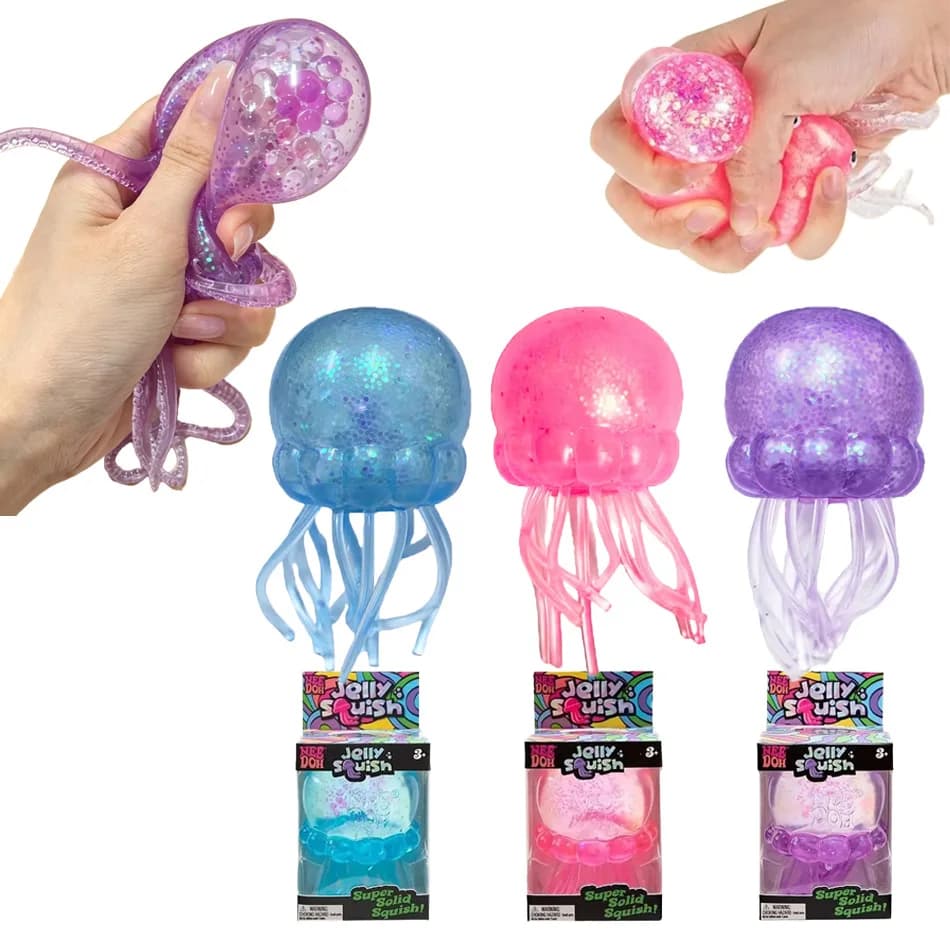 Jouet Squishy Méduse et Cube, Jouet Anti-Stress en Gel Doux à Presser, NeeDoh Sensoriel pour Enfants et Adultes
