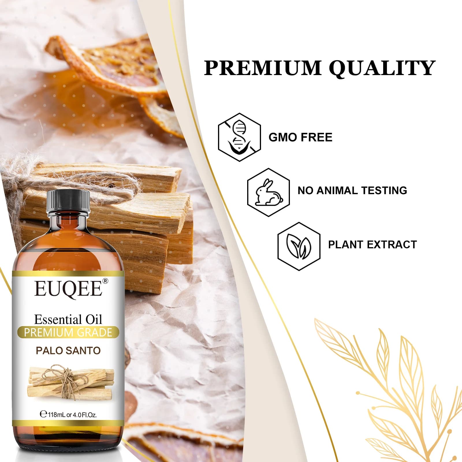 EUQEE 118 ml d'huile essentielle Palo Santo huiles essentielles d'aromathérapie pour diffuseur savon fabrication de bougies désodorisant-avec compte-gouttes
