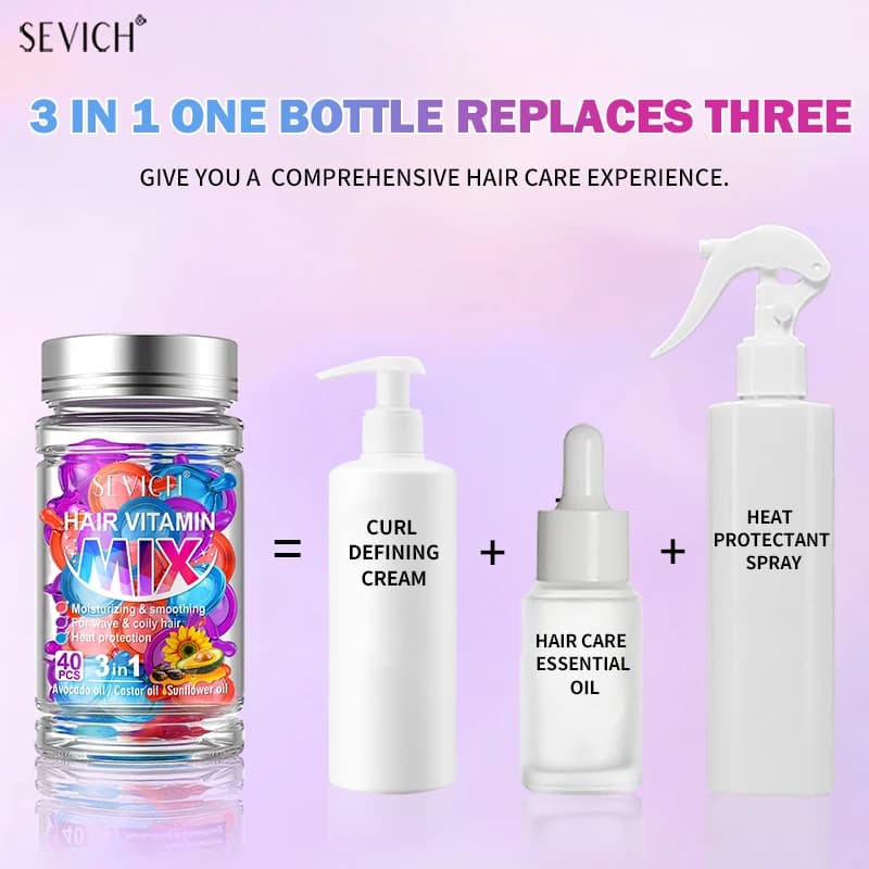 Capsules de Vitamine pour Cheveux Mélangés, Soin Capillaire Réparateur, Maltraité, Frisé, Soyeux, Hydratant, Lissant, Nourrissant, 40 Pièces