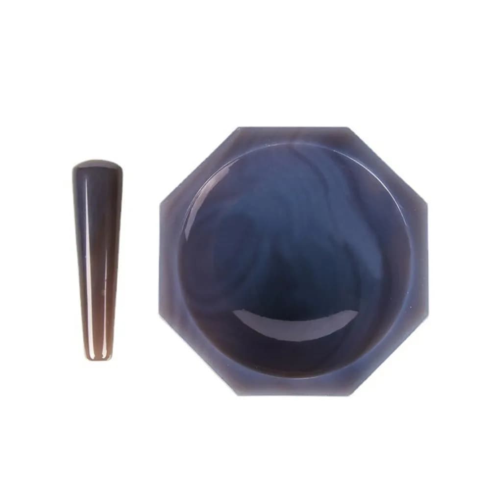 Le mortier d'agate naturelle est livré avec une tige de mortier assortie, bol de broyage de 30 à 90 mm de diamètre intérieur