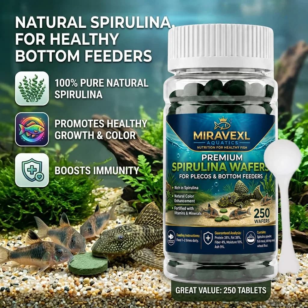 Tablettes de spiruline haute pureté à fond de mer : Alimentation haut de gamme pour poissons de fond, plecos, corydoras et crevettes rouges.
