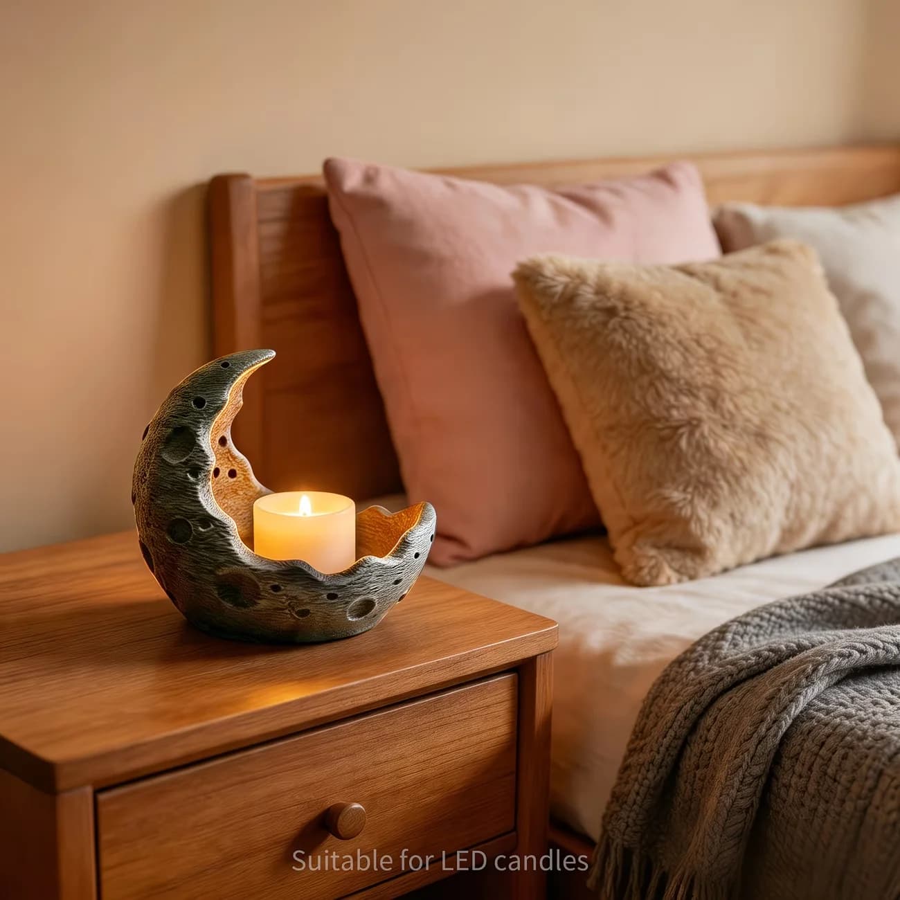 Porte-bougie en forme de croissant de lune texturé, Ornement lune-croissant, Décoration d'ambiance, Artisanat décoratif pour chambre et bureau