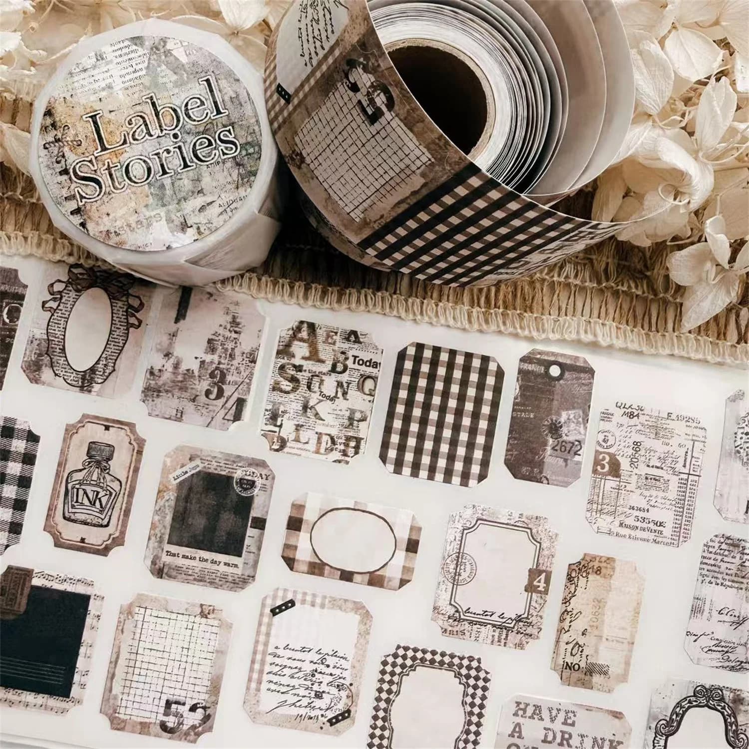 Rouleau d'autocollants décoratifs vintage pour pages de journal, étiquettes et histoires, pour la création de cartes DIY et le scrapbooking