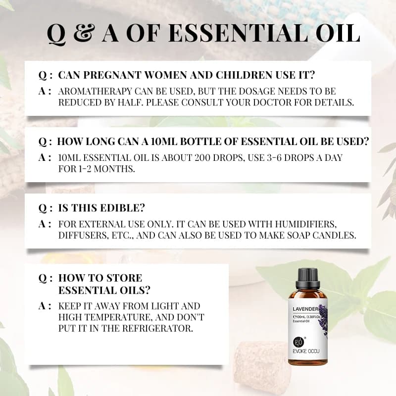 EVOKE OCCU100ML Huiles essentielles, huile de lavande vanille eucalyptus jasmin rose menthe pour diffuseur, humidificateur, bougie parfumée, savon