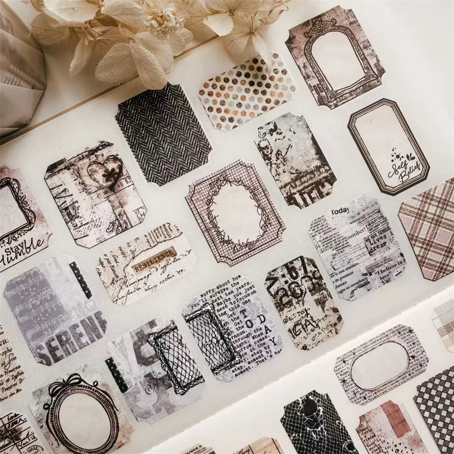 Rouleau d'autocollants décoratifs vintage pour pages de journal, étiquettes et histoires, pour la création de cartes DIY et le scrapbooking