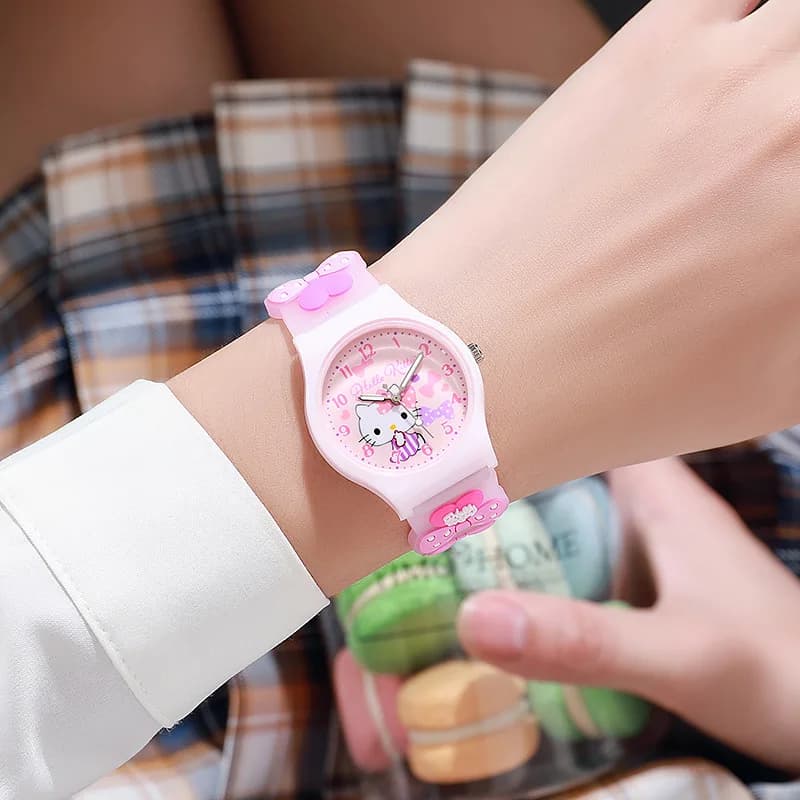 3D Hello Kitty enfants montres avec boîte cannelle Kuromi mélodie filles montre Anime figurines modèle jouets enfant horloge cadeau