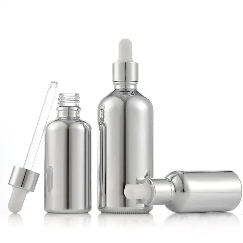 Gourde Compte-Gouttes en Verre Or/Argent, Essentiel Château 5/15/30/50/100ML, Goutte à Gouttes Portable pour Voyage au Quotidien