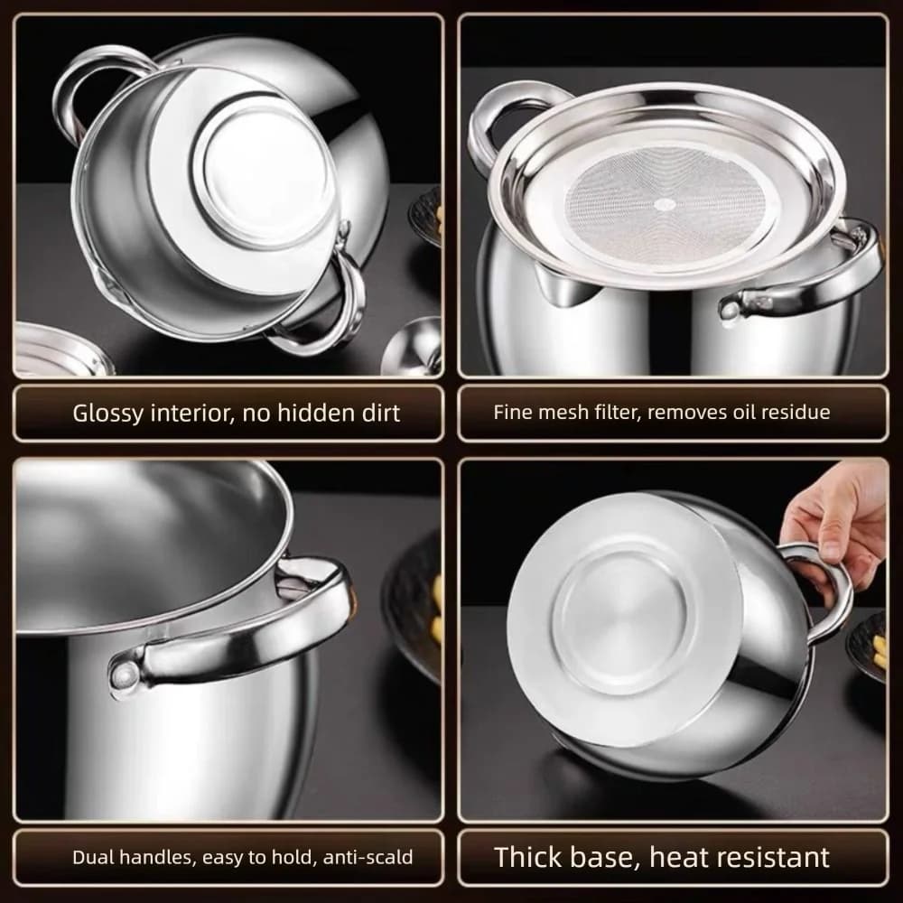 Pot de filtre à huile en acier inoxydable, 1,5/3,5 l, passoire à saindoux, filtre à huile de cuisson, conteneur de stockage de graisse, réservoir de filtre de cuisine
