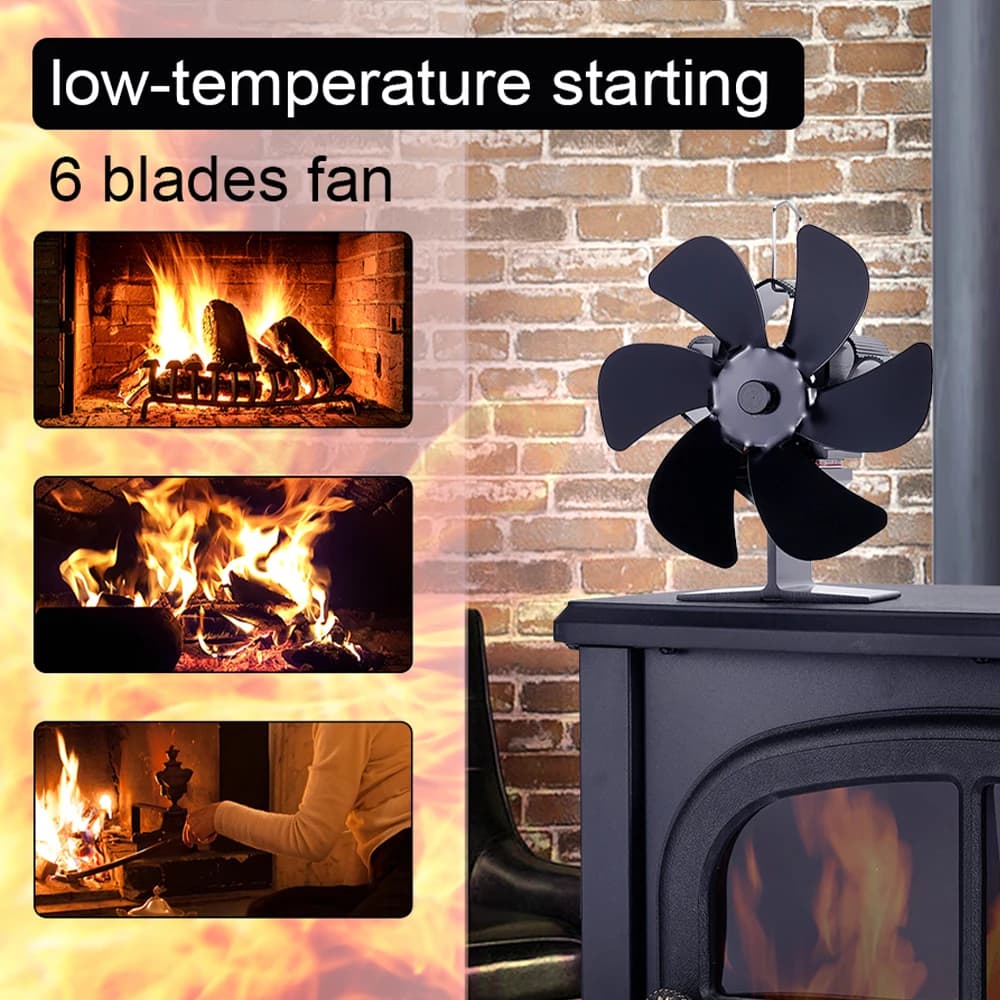 Ventilateur de poêle silencieux à 6 lames, distribution efficace de la chaleur, Ecofan, poêle à bois, poêle à granulés, cheminée domestique, 62