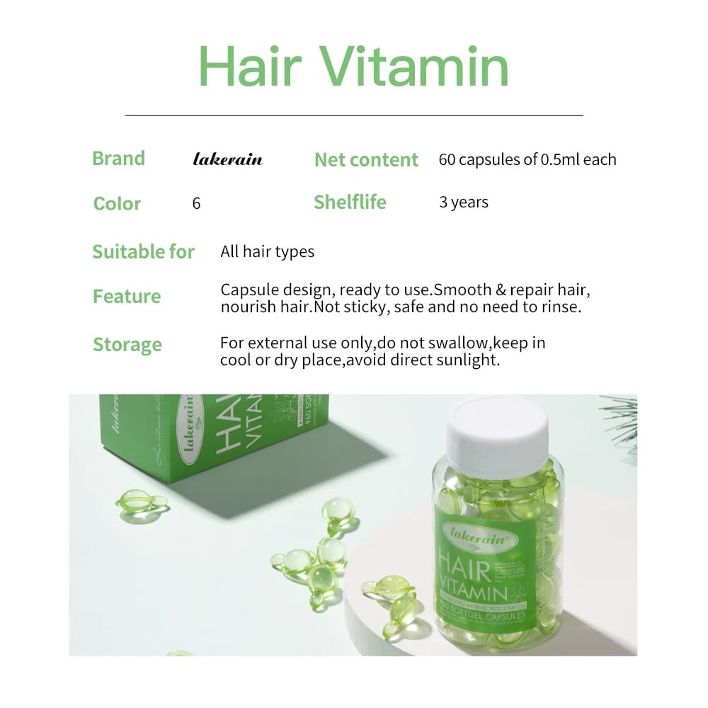 60 capsules d'huile capillaire de 0,5 ml, formule sans rinçage pour une douceur accrue, réduit les frisottis, soin capillaire infusé de vitamines, améliore la brillance