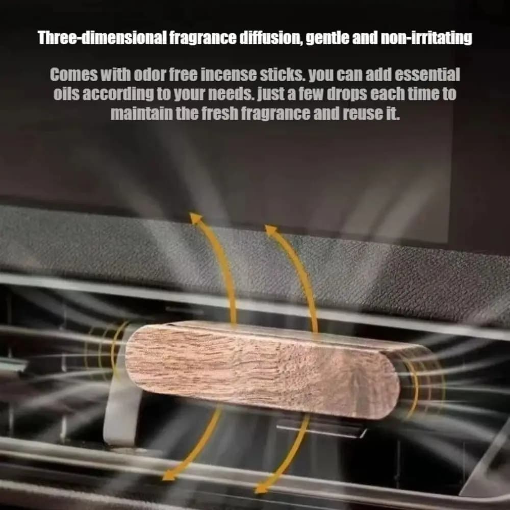 Diffuseur de parfum pour voiture en bois massif naturel, parfum durable avec 10 bâtonnets de recharge, désodorisant pour véhicule