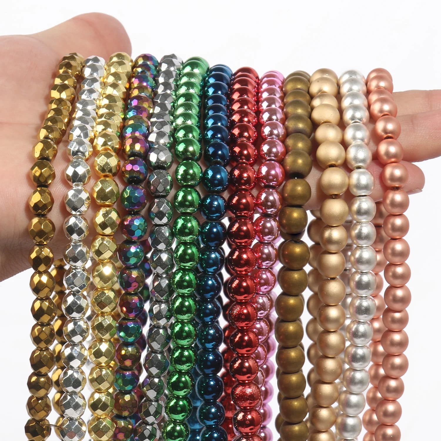 Perles Rondes en Pierre Hématite pour Travaux Manuels, Accessoire en Argent et Or, Naturel, pour Fabrication de Bijoux, Bracelet, Boucle d'Oreille, 2 à 10mm, 15 Pouces