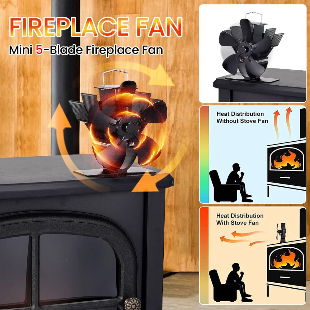 Mini ventilateur de poêle silencieux à 5 lames, distribution efficace de la chaleur, poêle à bois, poêle à bûches, cuillère à soupe, 62
