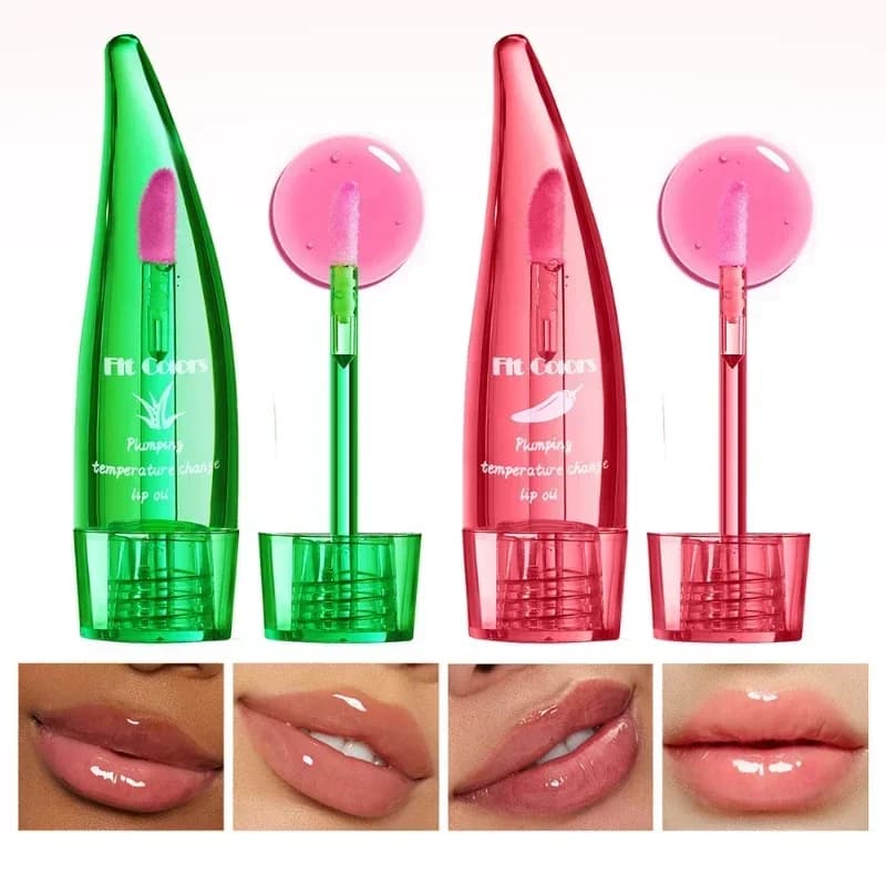 Brillant à lèvres à l'aloe Vera, huile repulpante au Chili, hydratant longue durée, couleur thermochromique, huile chaude et colorée pour les lèvres