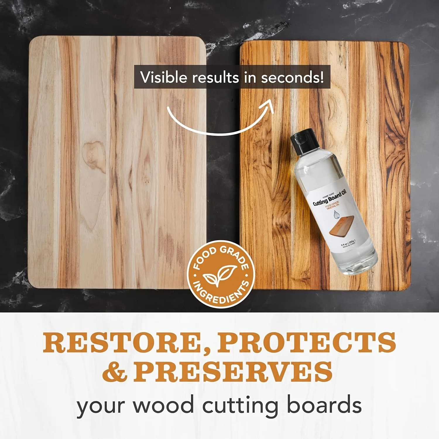 Huile de cire pour bois pour planches à découper en bois massif ; huile minérale blanche de qualité alimentaire pour planches à découper en bambou et en bois.