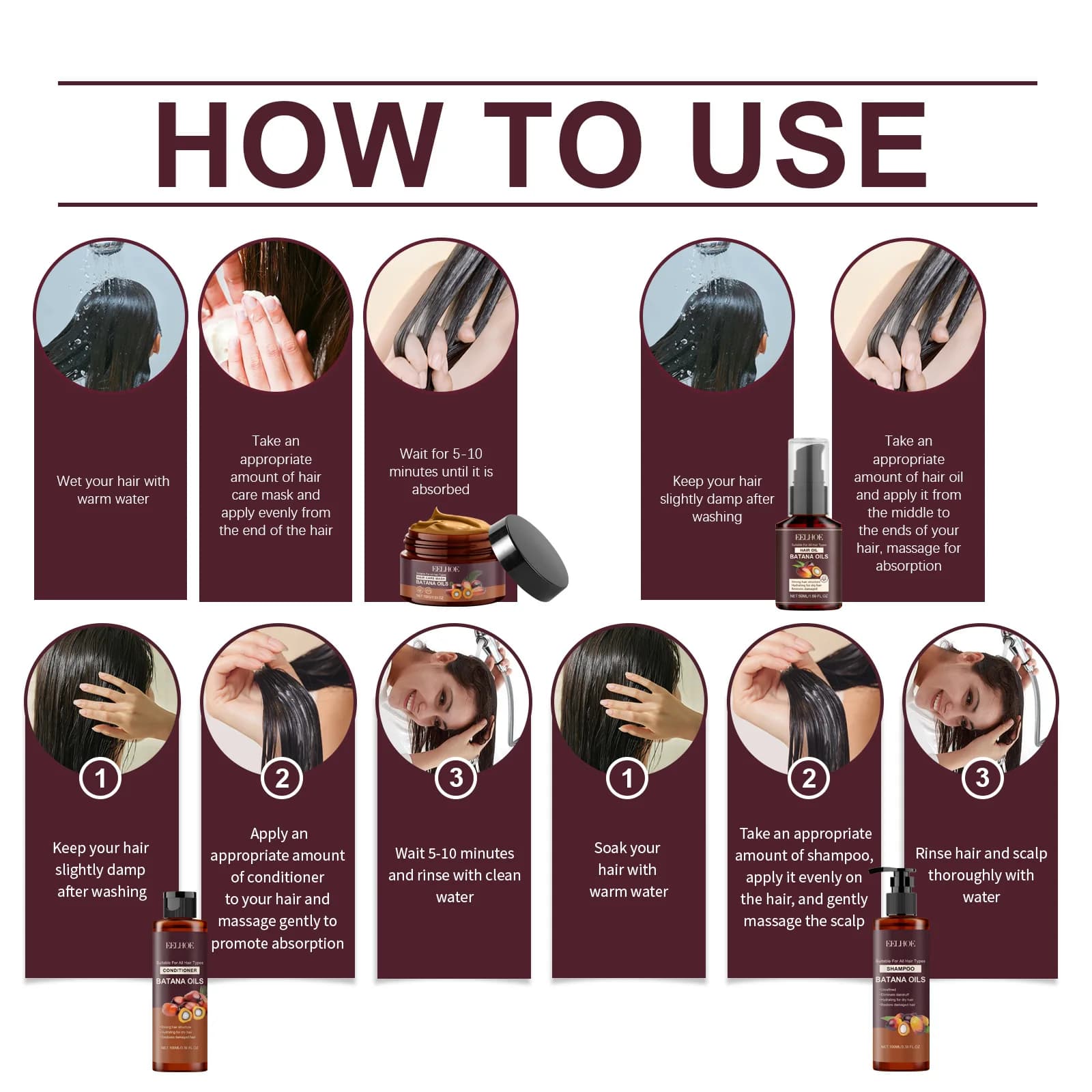 Batana – shampoing renforcant pour cheveux, après-shampooing, Anti-frisottis, hydratant, pour le cuir chevelu, adoucit les cheveux, lissage, réparation, ensemble de soins pour cheveux endommagés