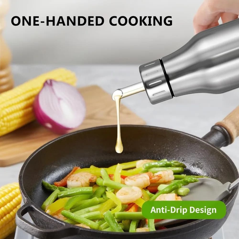 Bouteille distributrice d'huile en acier inoxydable, carafe d'huile d'olive anti-fuite pour une cuisine, une huile d'olive et des liquides de cuisine