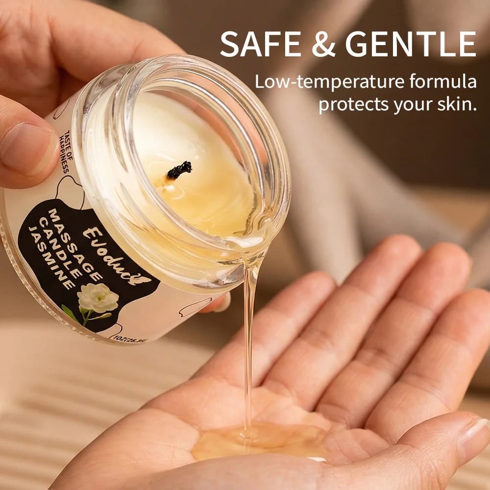 Bougie de massage à l'huile de jasmin, cire de soja à faible point de fusion, pour soins de la peau, hydratante, relaxante, bain de spa chaud, cadeau pour couples, femmes, Noël