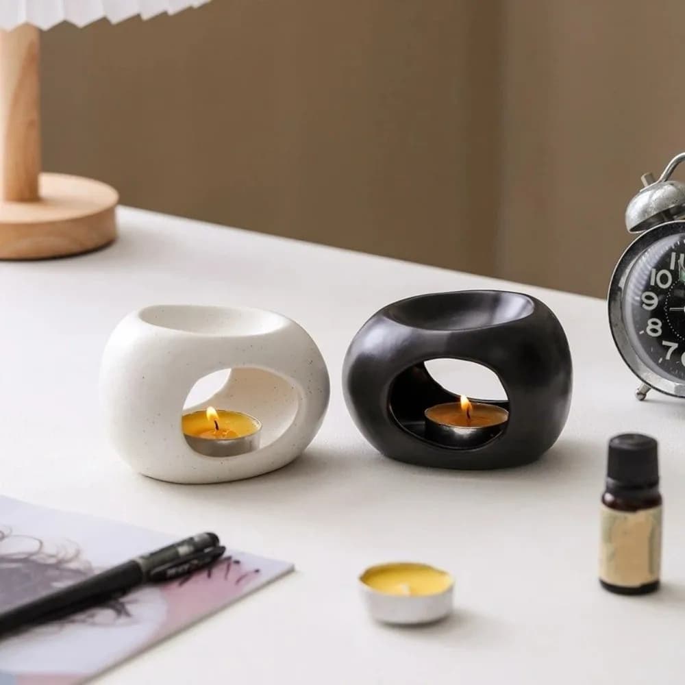 Brûleur d'huiles essentielles en céramique, brûleur d'aromathérapie minimaliste moderne, support décoratif pour bougie chauffante, chambre à coucher