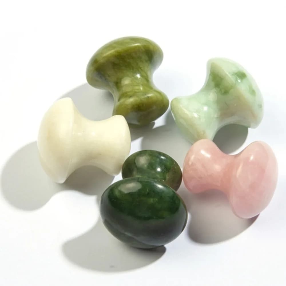 Rouleau de massage facial en pierre de quartz vert naturel, forme champignon, pour le soin des yeux et du cou, outil de beauté et de santé amincissant
