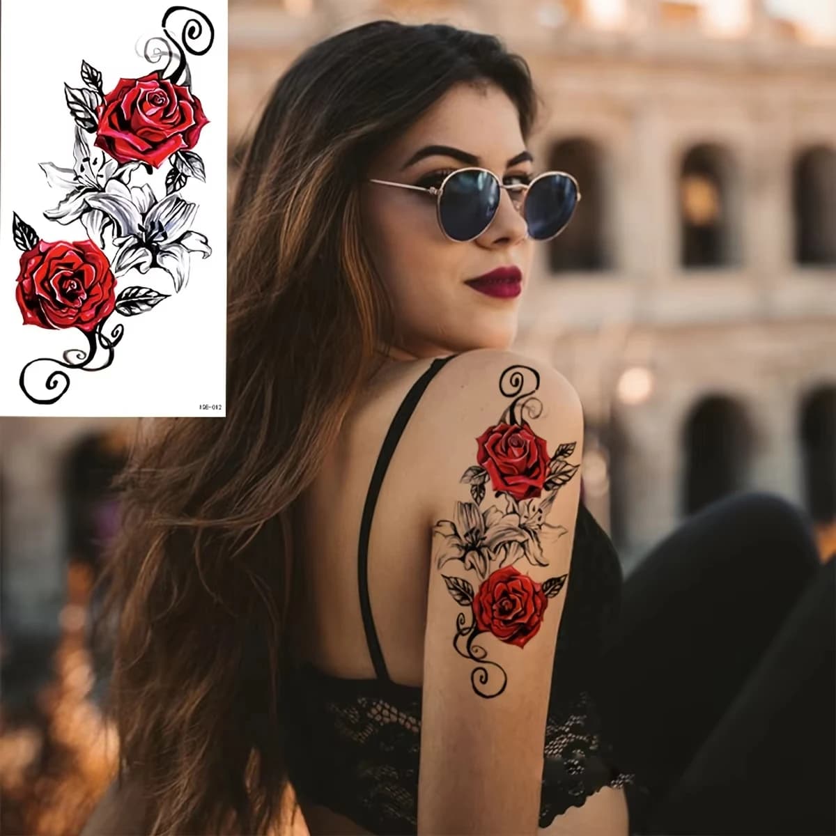 Tatouages temporaires Rose rouge pour femmes, tatouages imperméables serpent, yeux et fleurs colorées pour bras et cuisses, tatouage de transfert Sexy