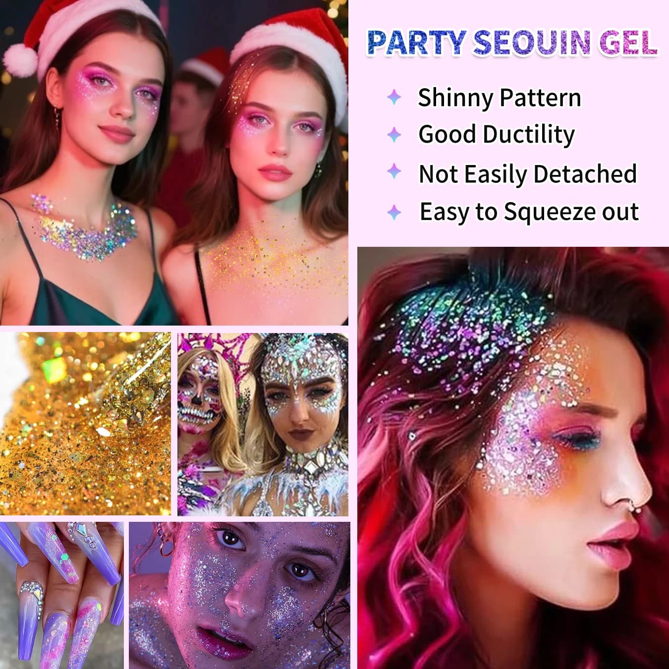30 pièces/boîte Gel pailleté pour le corps du visage, adapté aux femmes, cheveux grossiers brillants, adapté aux accessoires de carnaval de festival de concert