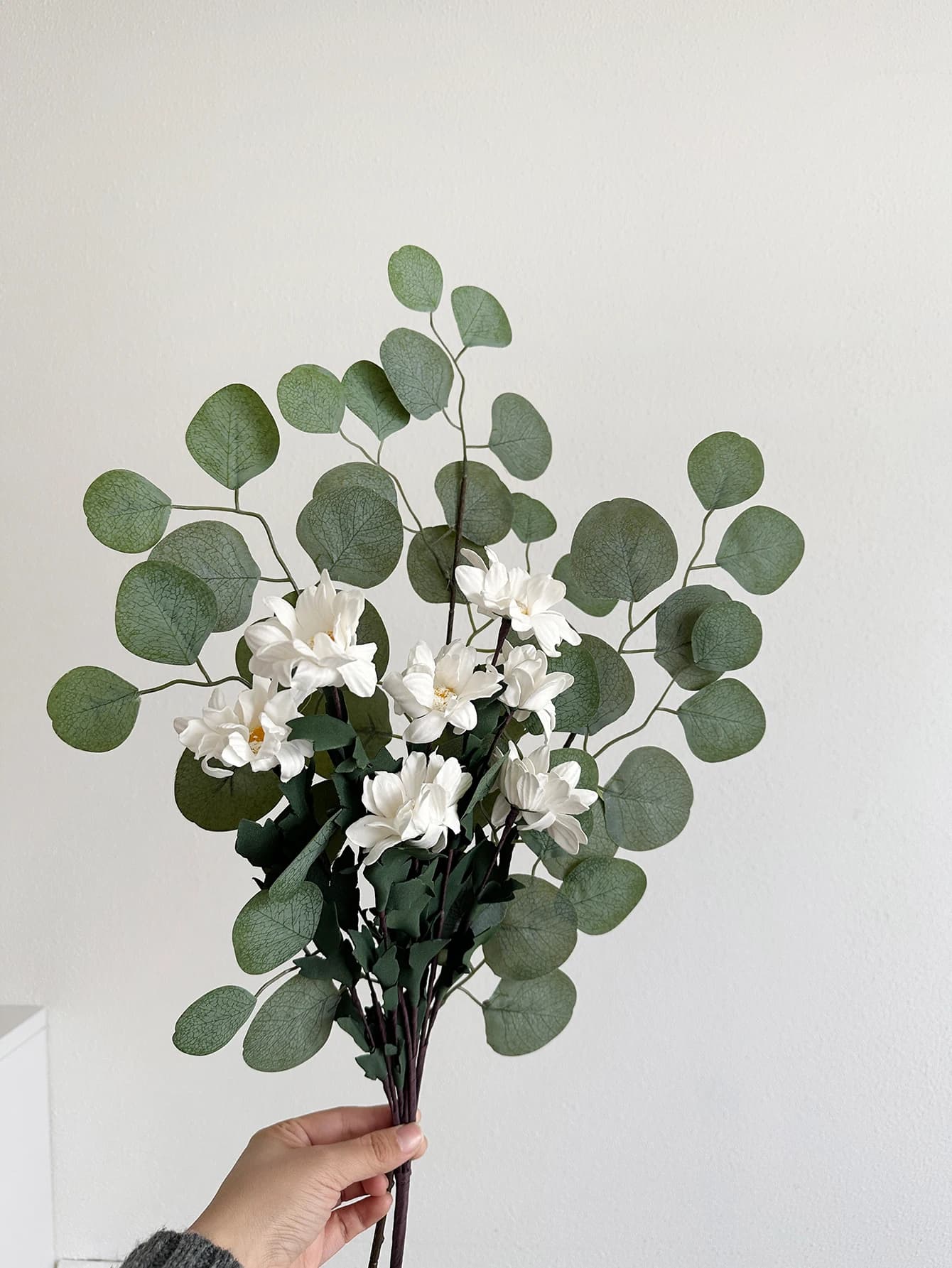 Simulation nordique feuille d'eucalyptus, verdure fraîche, hall de mariage, arrangement floral, feuillage décoratif