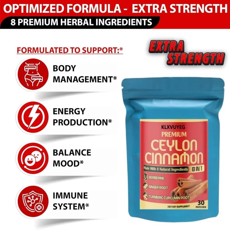    Cannelle de Ceylan 9 000 mg par portion, à base de cannelle de Ceylan biologique du Sri Lanka et de melon amer biologique, 30 patchs