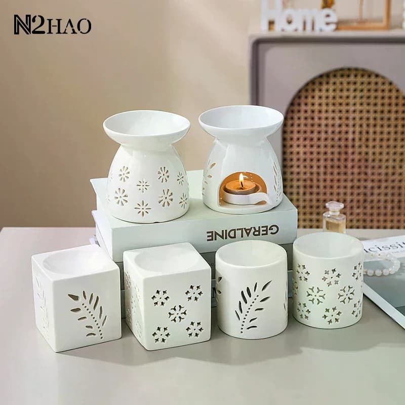 Brûleur d'encens en céramique blanche, diffuseur d'huiles essentielles, diffuseur d'aromathérapie, poêle à chauffage creux, décoration d'intérieur du Moyen-Orient