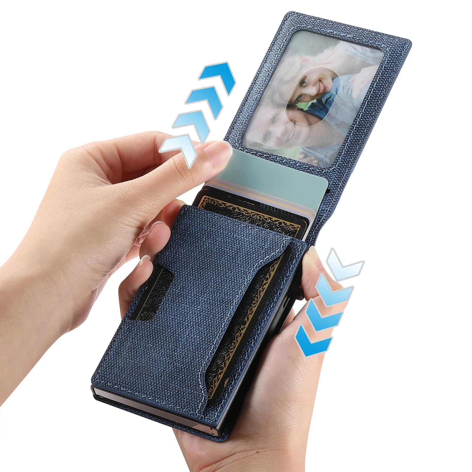 Porte-cartes en cuir PU de haute qualité, porte-cartes push-out, grande capacité, peut contenir 1-12 cartes, 1 Photo noir/marron/bleu