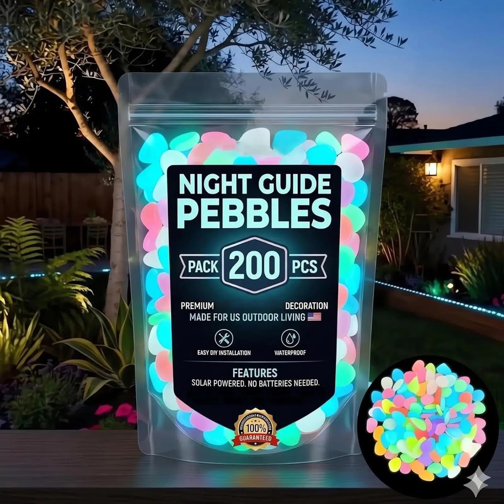 Galets Lumineux pour Jardin 200 Pièces