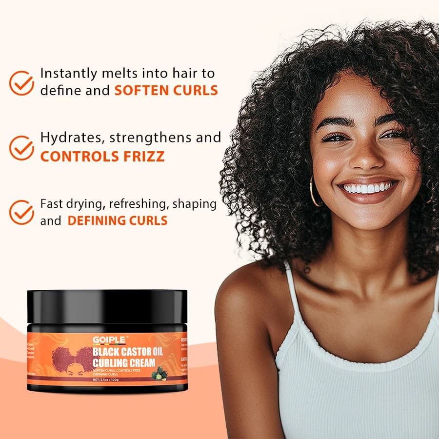 Crème Coiffante GOIPLE à l'Huile de Ricin Noire Naturelle – Définition des Boucles, Hydratation et Amélioration de l'Élasticité – Produit pour Cheveux Bouclés
