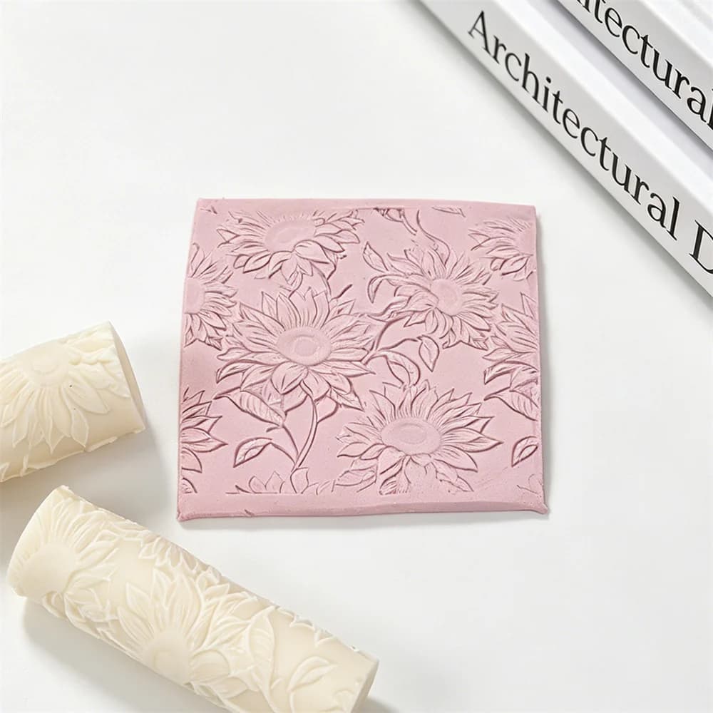 Rouleau à embosser motif tournesol, rouleau texturé floral pour la fabrication de bougies et de savons, rouleau pour pâte polymère, rouleau pour boucles d'oreilles en argile, création de bijoux
