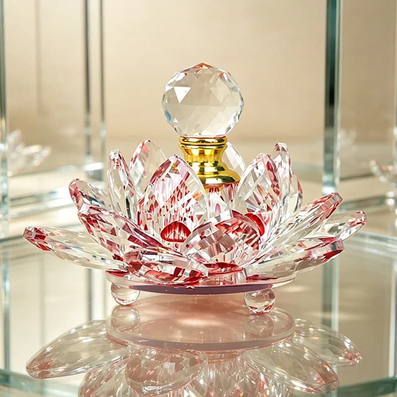 Flacon d'huile essentielle décoratif en cristal en forme de lotus