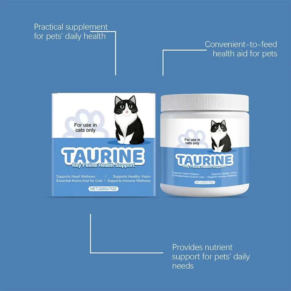 Acide aminé essentiel pour chats, supplément de taurine en poudre, soutient la santé immunitaire et la fonction cardiaque, soins de santé pour chats, 200g