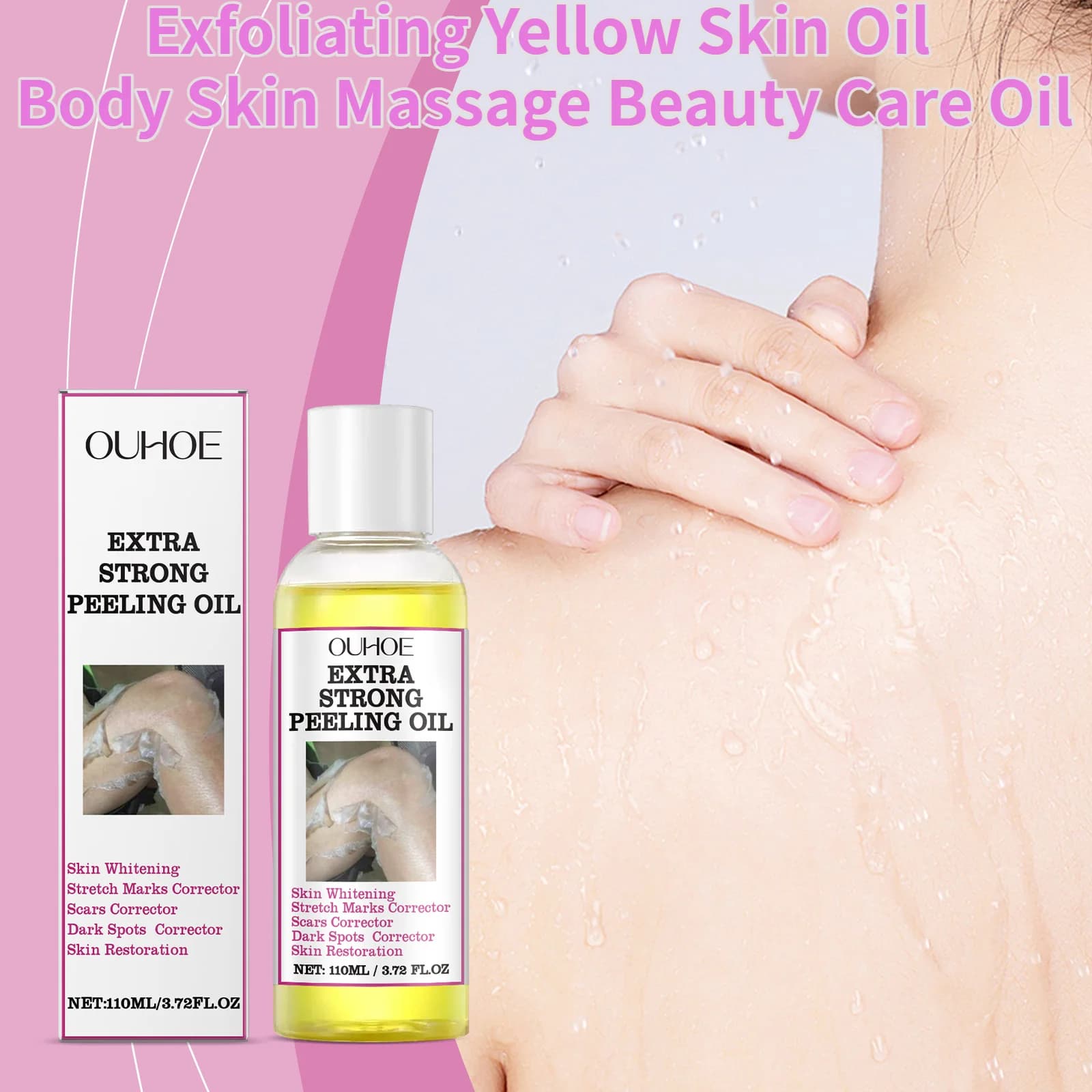 Huile exfoliante jaune pour la peau du corps, hydratante, nourrissante, éclaircissante, raffermissante, Massage et soins de beauté, 110ml