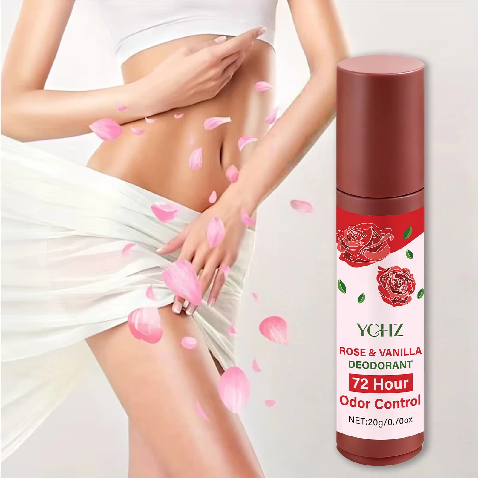 Déodorant Roll-On Rose Vanille Jasmin - Ingrédients à base de plantes, contrôle des odeurs longue durée 72 heures, soin doux, convient aux hommes et aux femmes, pour les voyages ou l'usage quotidien