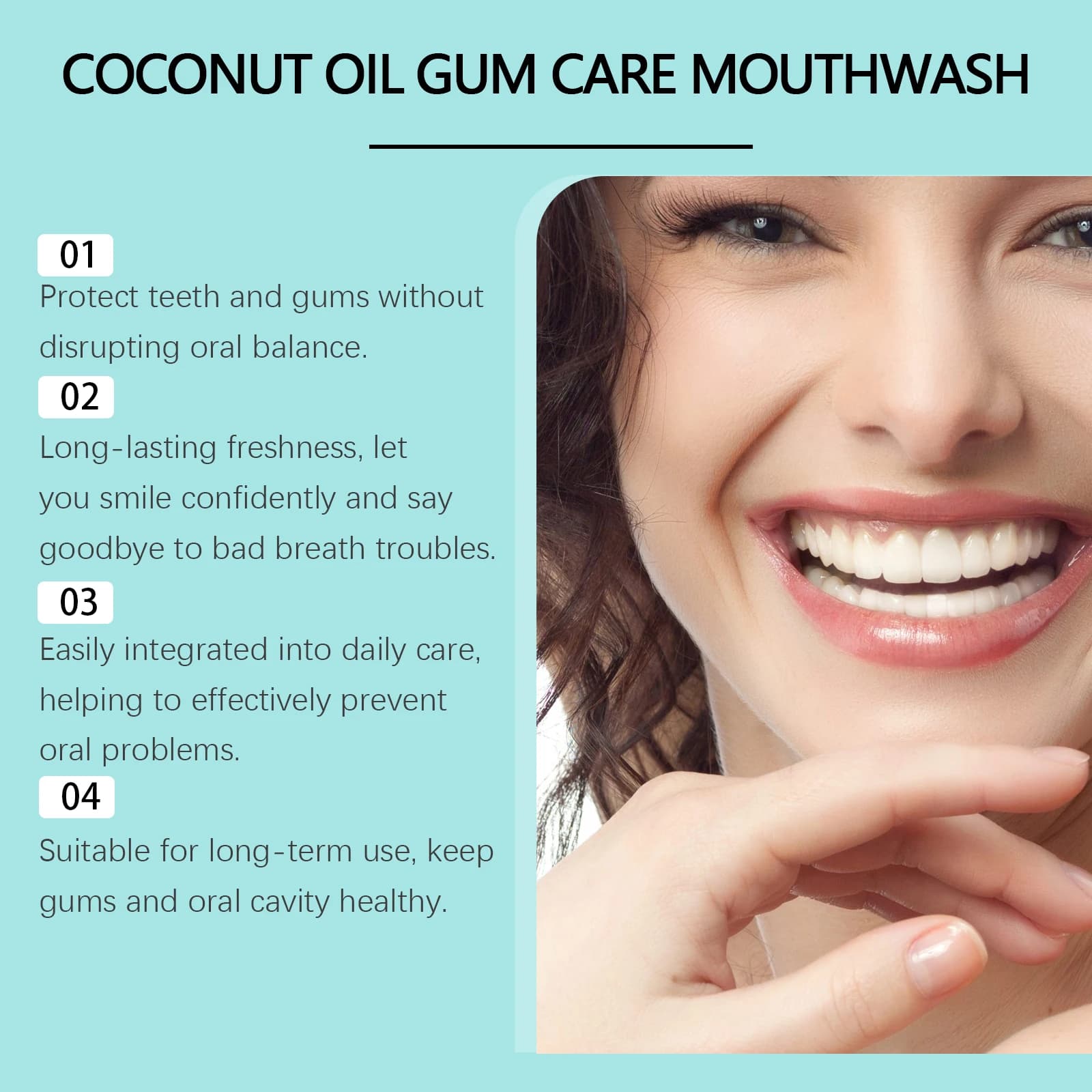 Huile de traction de menthe de noix de coco, bain de bouche, dissolvant de taches de dents sans alcool, blanchiment des odeurs, haleine fraîche, hygiène buccale