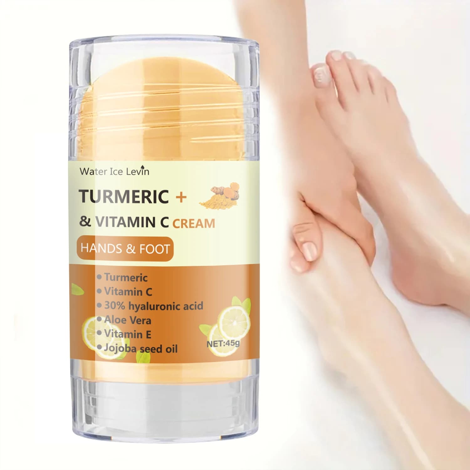 Crème Mains et Pieds au Curcuma et Vitamine C 45g avec Acide Hyaluronique, Aloe Vera et Huile de Jojoba - Hydratante pour Peaux Sèches