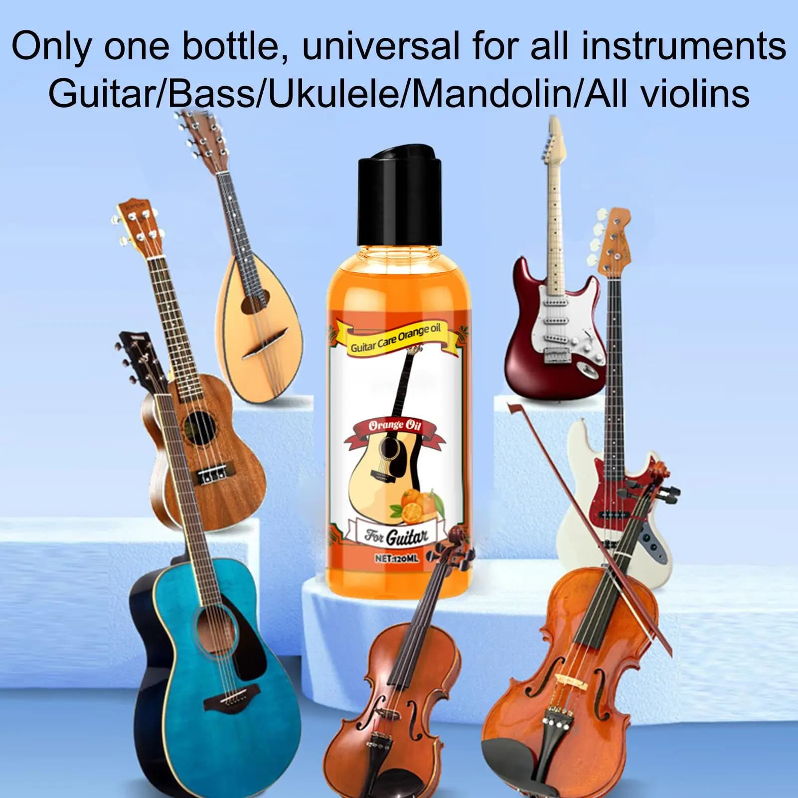 Huile de polissage polyvalente avec chiffon de nettoyage, 120ml, pour guitare, ukulélé, cordes de violon, nettoyage et entretien de la touche