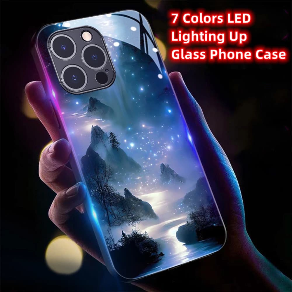 Coque de téléphone en verre trempé lumineux LED Pretty Galaxy Beach pour Samsung S26 S25 S24 S23 S22 S21 S20 FE Plus Ultra