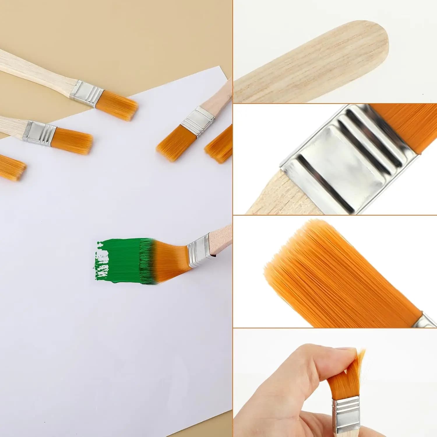 Ensemble de pinceaux de nettoyage à manche en bois pour peinture à l'huile, aquarelle, outils de peinture pour meubles, armoires et petits bordures