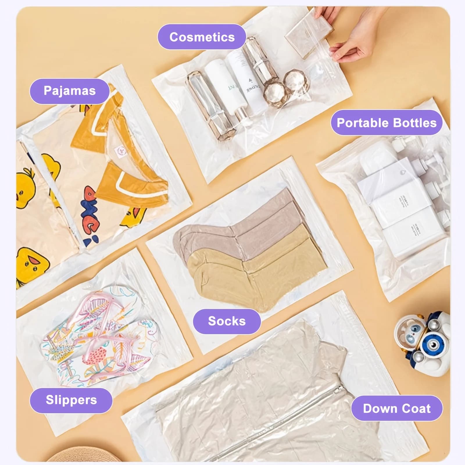 Sacs de Compression enroulables, 2 pièces/paquet, sac de rangement sous vide réutilisable pour organisateur de voyage, gain de place dans la valise, aucune pompe requise
