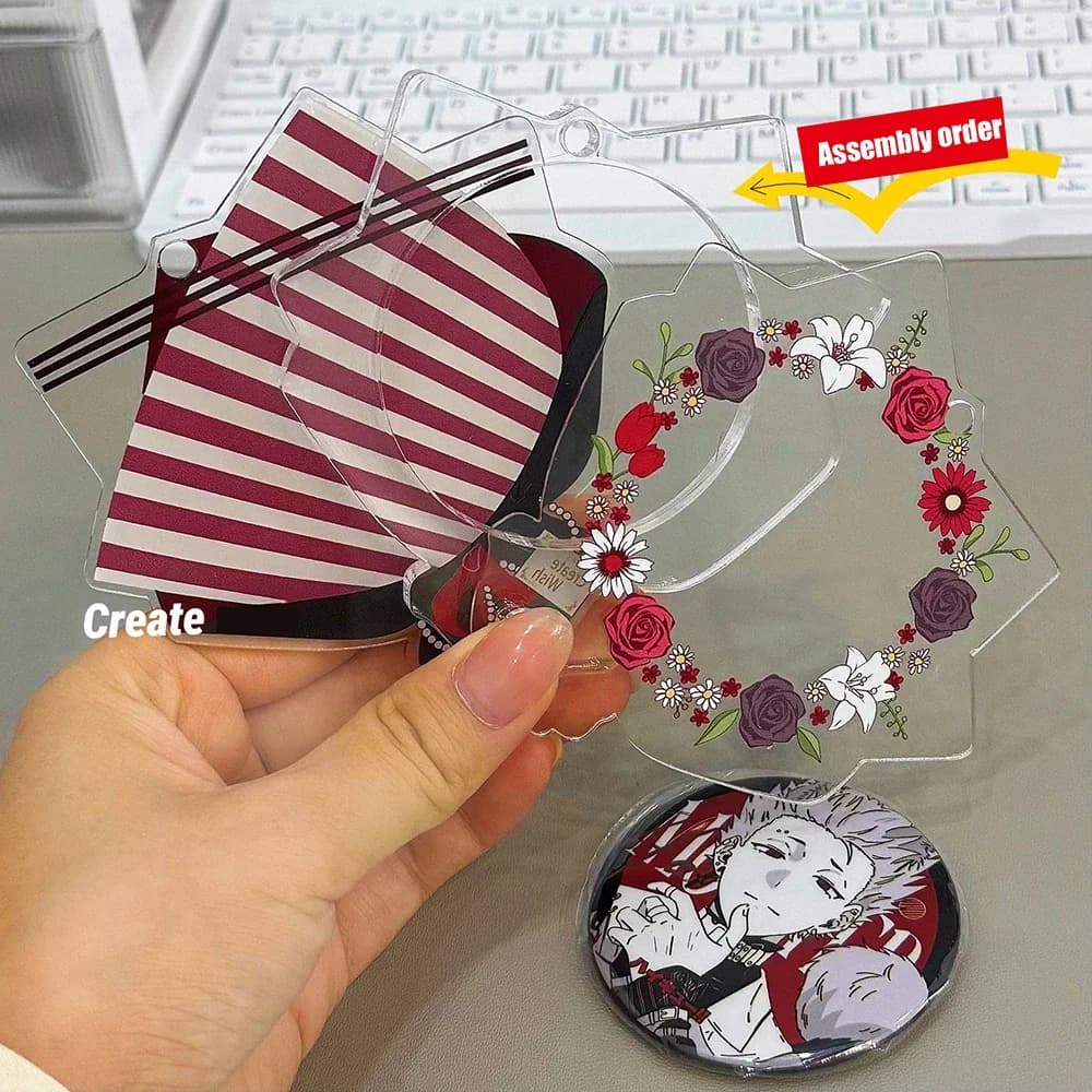 Boîte de rangement de beauté Bouquet éternel, cadre de carte en acrylique de 58mm, Badge en brique de haute qualité, boîtes de rangement décoratives, cadeau pour amis