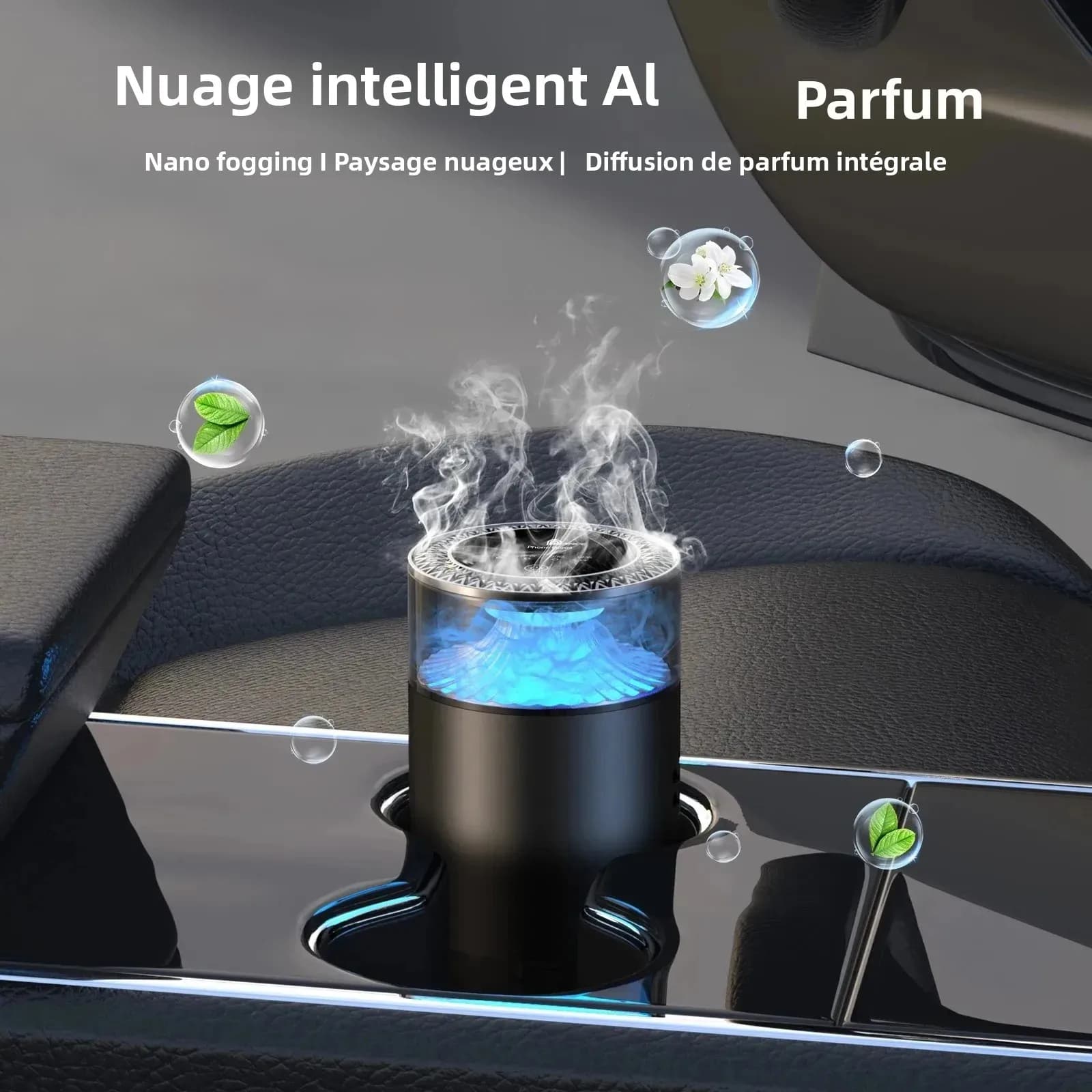 Nouveau diffuseur d'aromathérapie intelligent pour voiture, purificateur d'air (brumisateur) avec lumières colorées, humidificateur pour la maison et le bureau