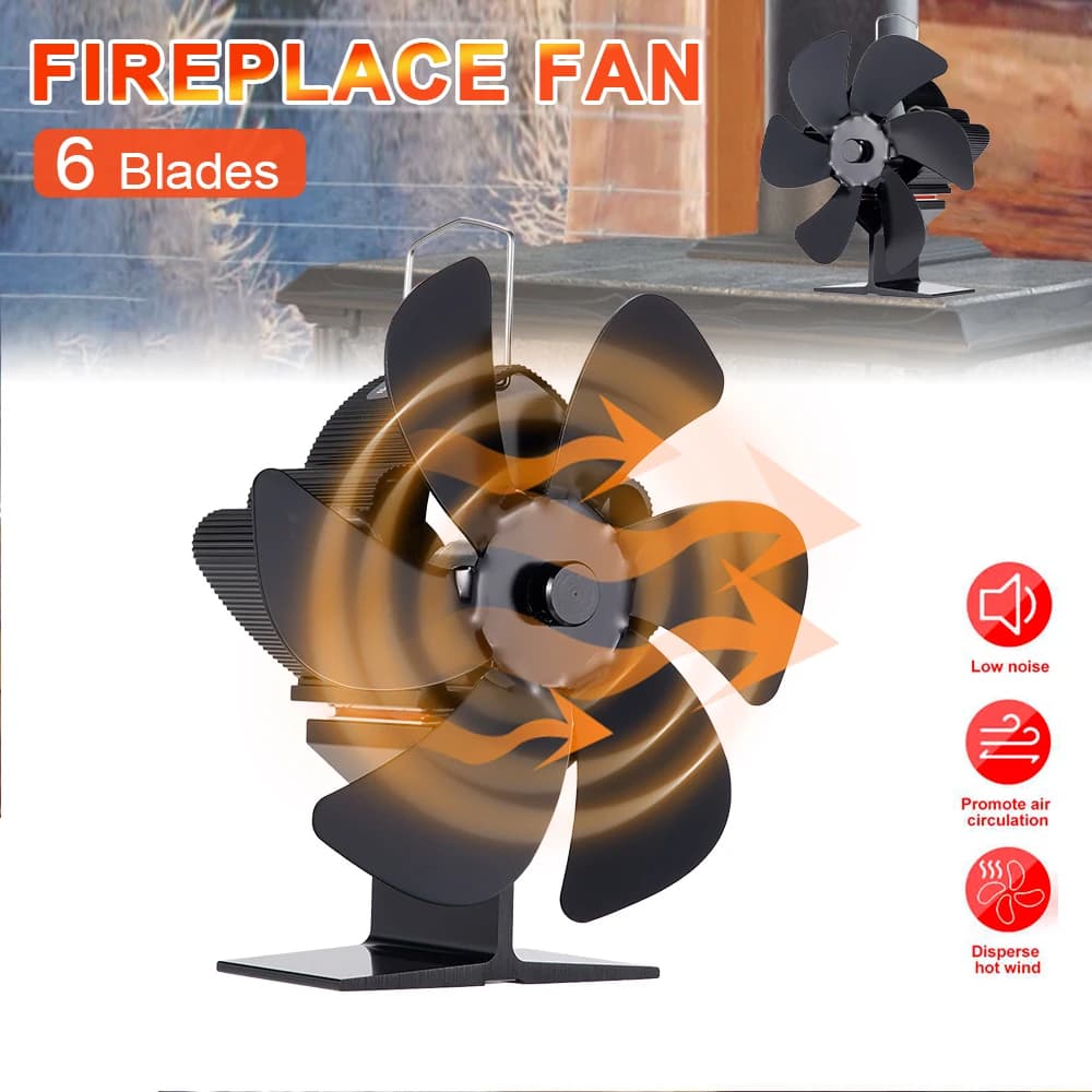 Ventilateur de cheminée noir, poêle à bois de chauffage, poêle à bûches, cuillère à soupe, silencieux muet, distribution de chaleur domestique, 6 pièces, 62